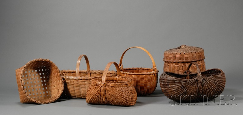 Appraisal: Six Woven Splint Baskets America late th century two ribbed