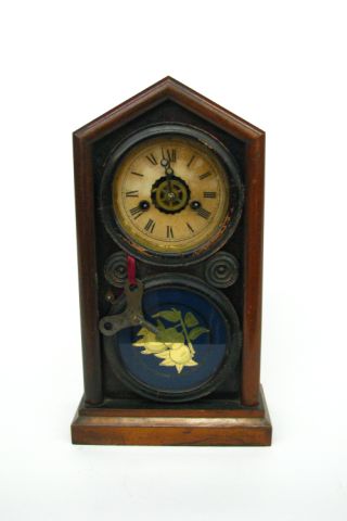 Appraisal: US-made Ingraham -day mantle clock with alarm inches tall reverse-painted