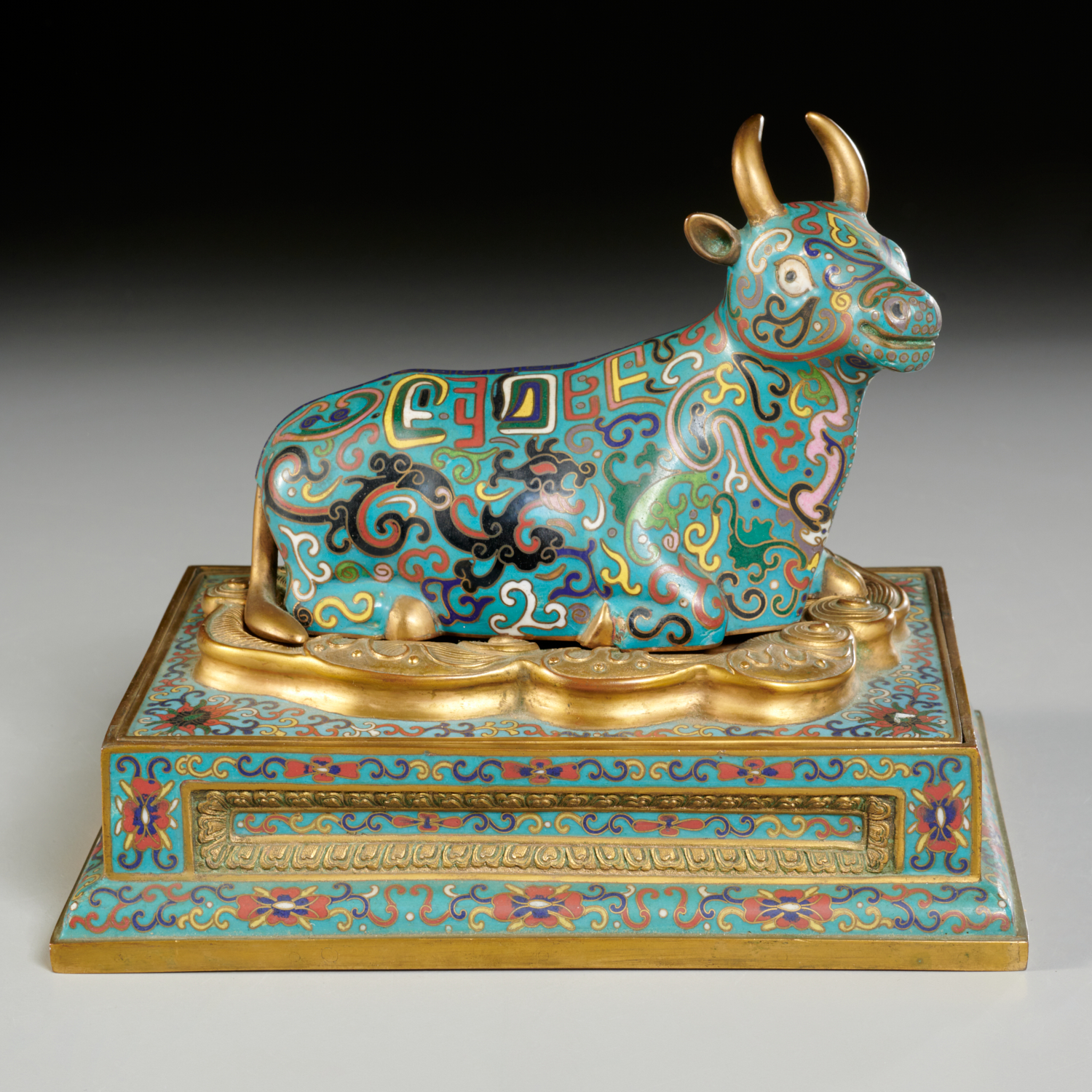 Appraisal: CHINESE CLOISONNE RECUMBENT BULL BOX Qing Dynasty or later th