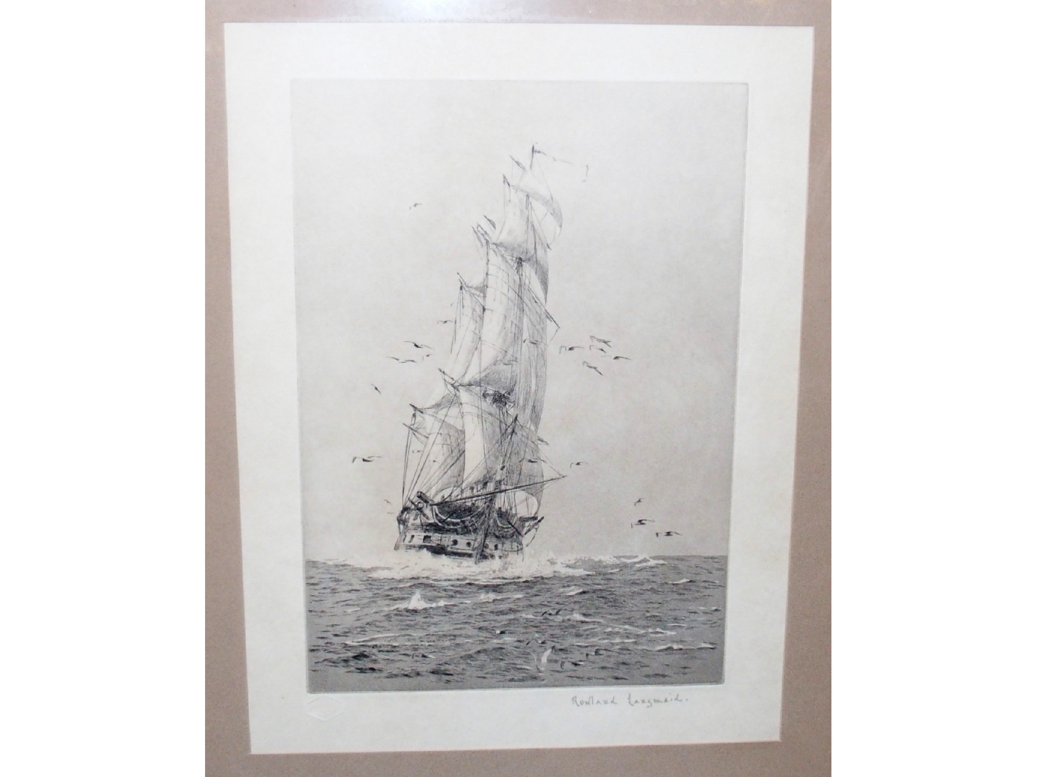 Appraisal: ROWLAND LANGMAID Galleon signed etching