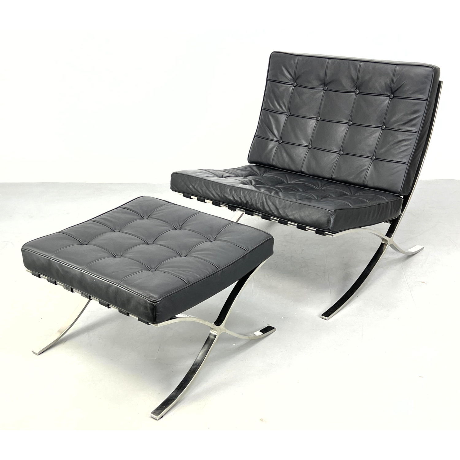 Appraisal: Barcelona style Chrome Frame Lounge Chair and Ottoman Dimensions H