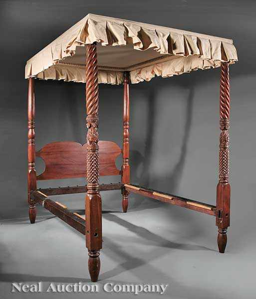 Appraisal: An American Classical Carved Mahogany Tester Bed th c the