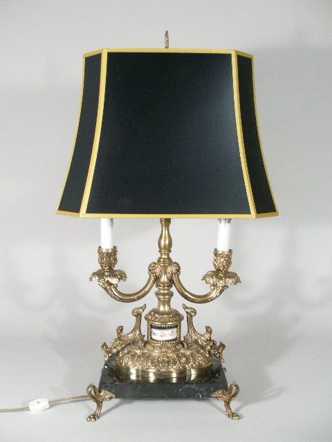 Appraisal: French Empire Style Table Lamp two arm candelabra form cast