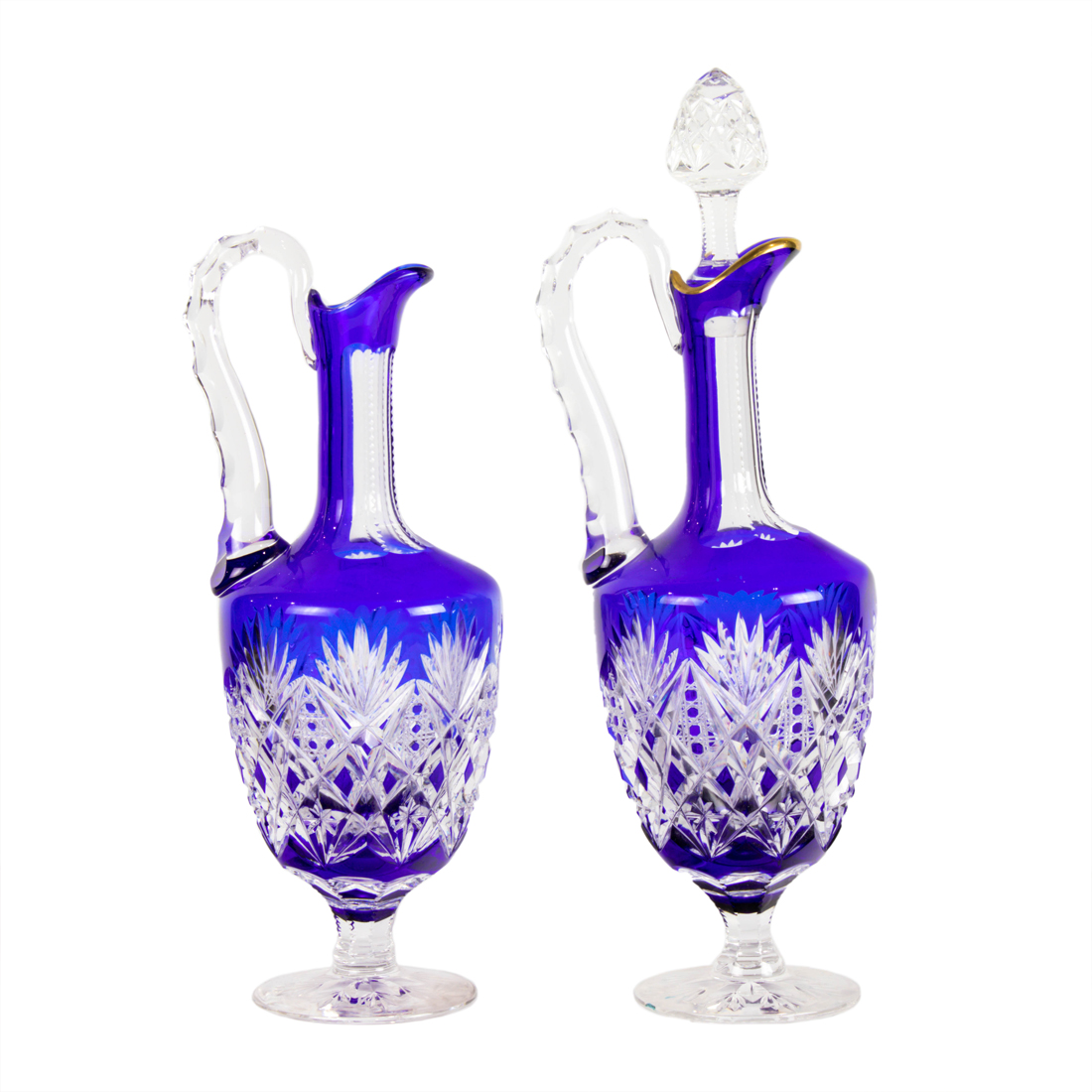 Appraisal: TWO ST LOUIS COBALT FLASHED CUT TO CLEAR GLASS HANDLED