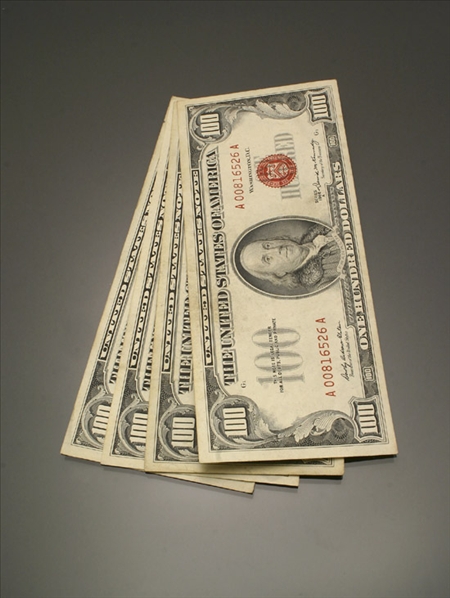 Appraisal: Four One Hundred-Dollar U S Notes Dated A very fine