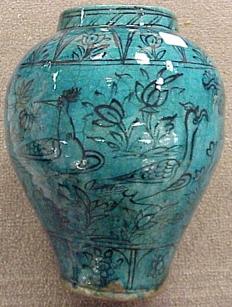 Appraisal: Middle Eastern pottery vase th C baluster form bird and