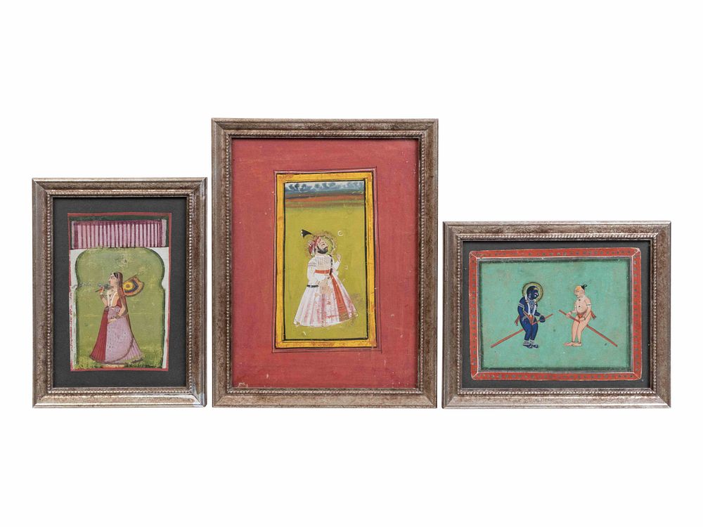 Appraisal: Three Mughal Miniature Paintings Three Mughal Miniature Paintings Largest example