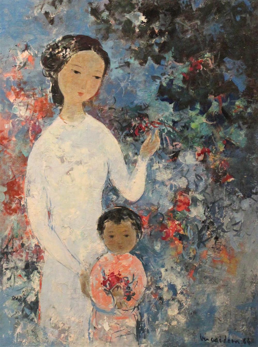 Appraisal: VU CAO DAM FRENCH - MOTHER AND CHILD Oil on