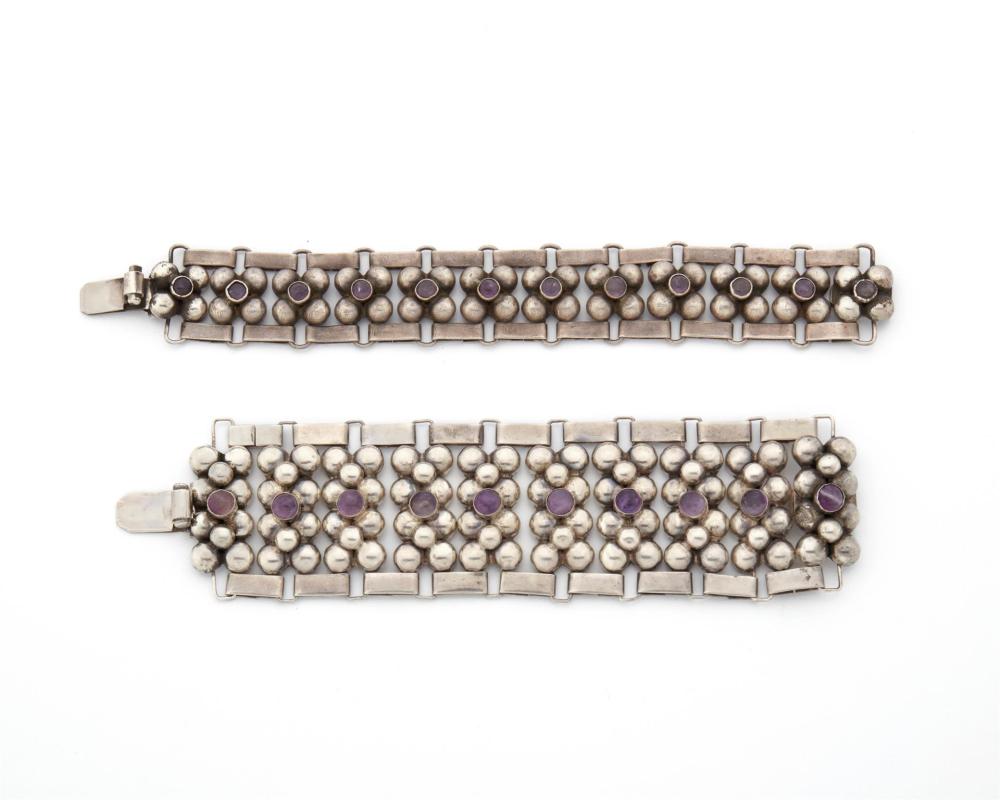 Appraisal: Two Fred Davis silver and amethyst bracelets Pre- Mexico City