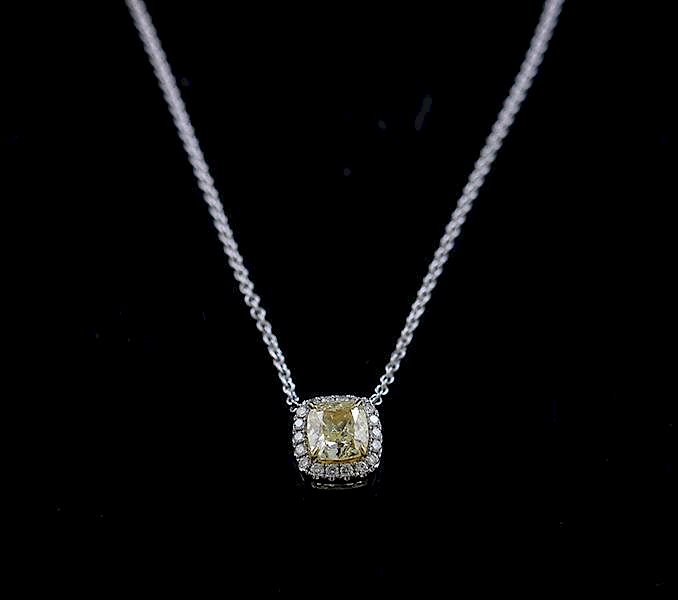 Appraisal: Fancy yellow diamond pendant Fancy yellow diamond pendant set in