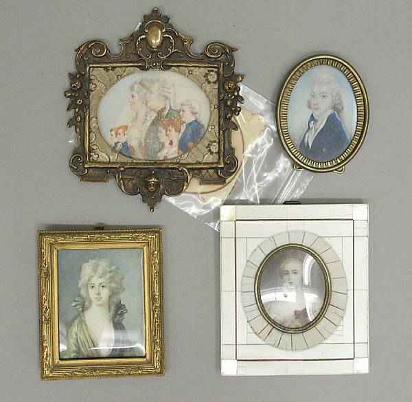 Appraisal: Four portrait miniatures late th early th century Comprising Louis