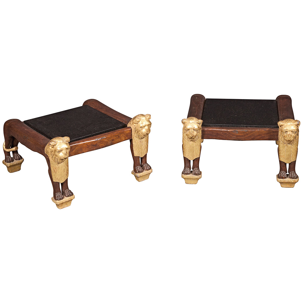 Appraisal: Pair of Egyptian Revival Stained Beechwood and Parcel Gilt Footstools