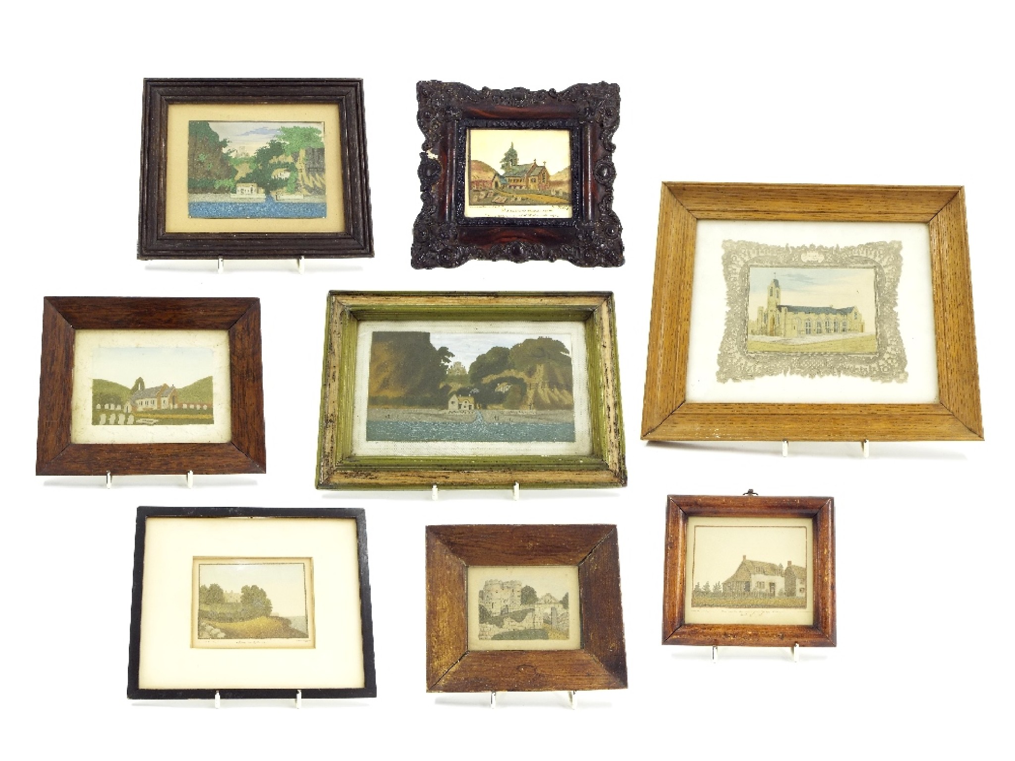 Appraisal: Collection of eight framed and glazed sand pictures mainly views