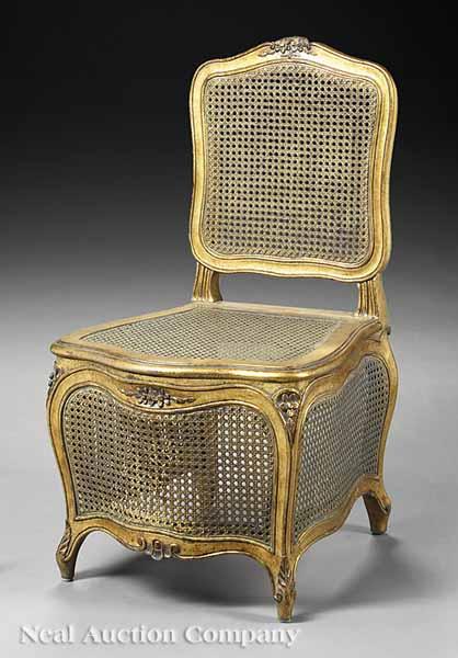 Appraisal: A Louis XV-Style Giltwood and Caned Commode Chair with shaped