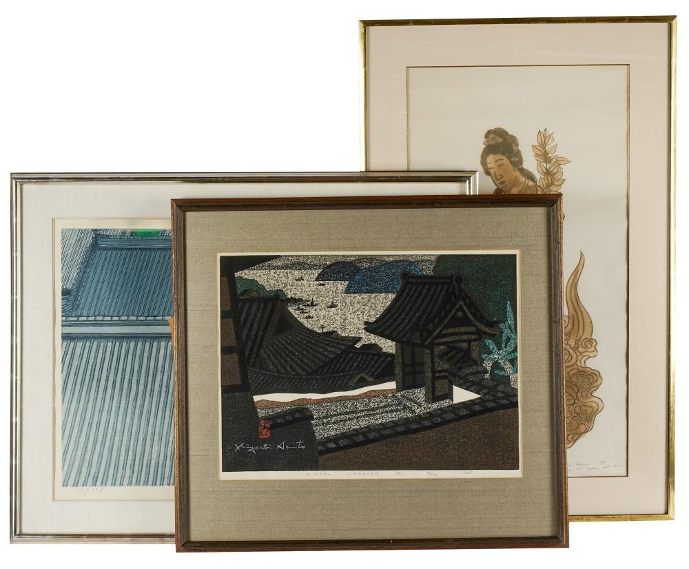 Appraisal: THREE JAPANESE WOODBLOCK PRINTSeach signed and dated each matted and