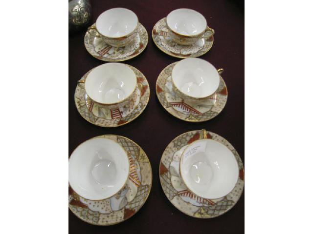 Appraisal: Set of Nippon Porcelain Cups Saucers Satsuma decor