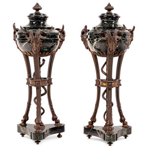 Appraisal: A Pair of Large Gilt Bronze and Marble Cassolettes Late