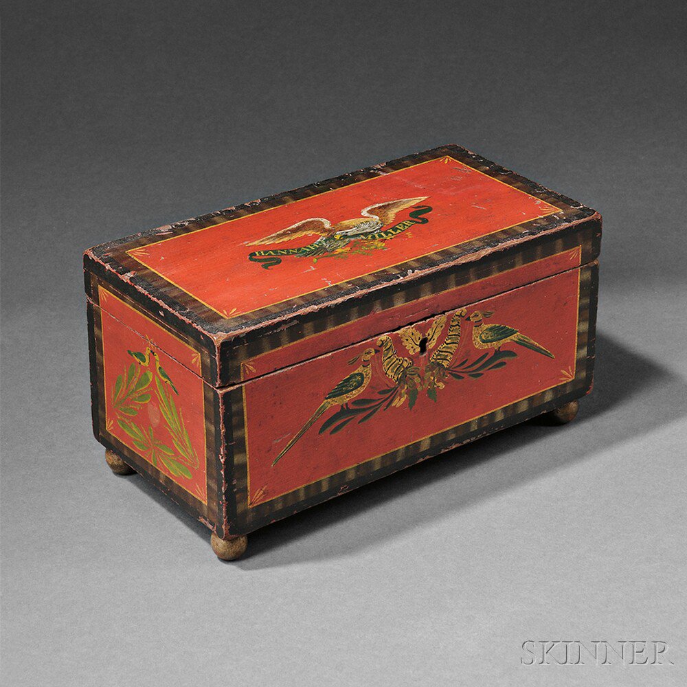 Appraisal: Paint-decorated and Parcel-gilt Pine Box possibly northern New England early