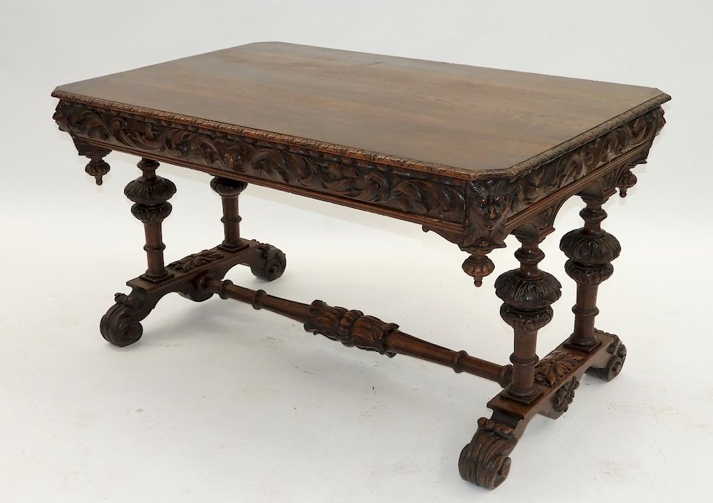 Appraisal: Attrib RJ Horner Carved Oak Library Table Desk New York