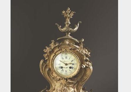 Appraisal: LOUIS XV STYLE GILT-METAL CLOCK The rococo style case cast