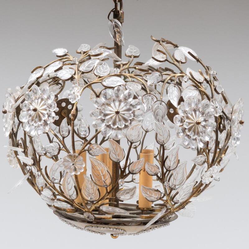 Appraisal: Bagues Style Gilt-Metal and Glass Pendant Light x in diam