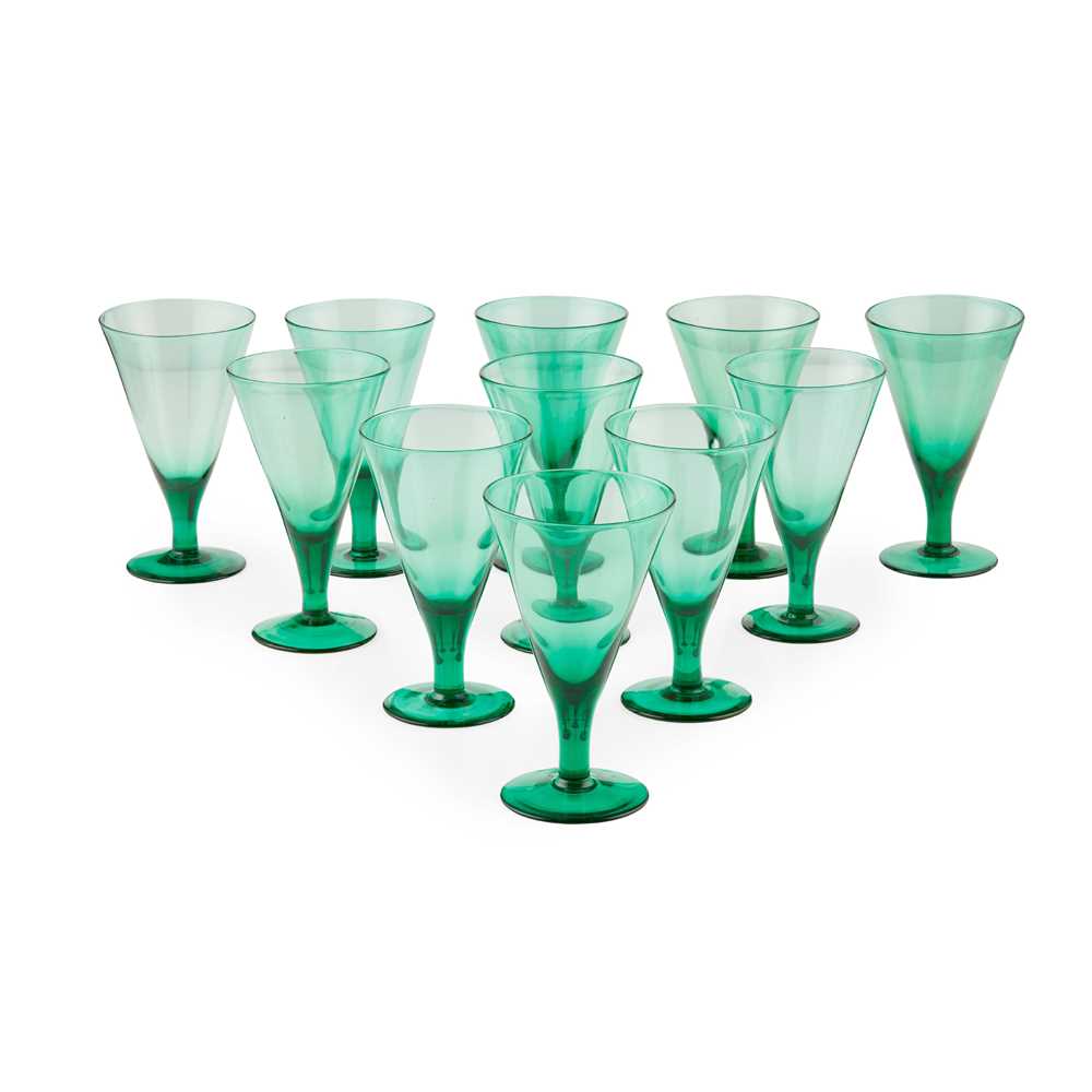 Appraisal: SET OF ELEVEN LATE GEORGIAN GREEN WINE GLASSES EARLY TH