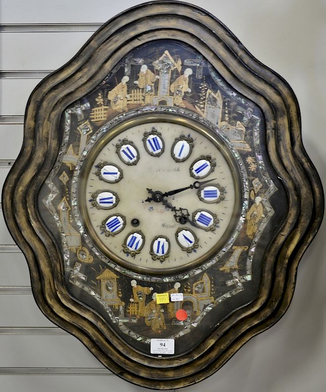 Appraisal: Mother of pearl inlaid wall clock having serpentine edged cartouche