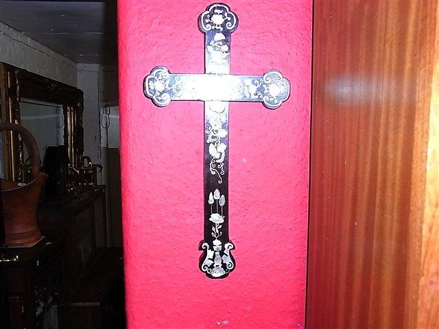 Appraisal: A TH CENTURY WOODEN WALL CROSS inlaid with mother of