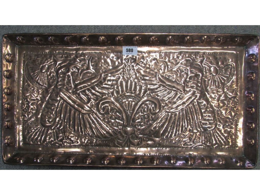 Appraisal: Rectangular copper tray with repousse decoration and a copper jardiniere