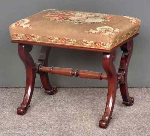 Appraisal: A Victorian mahogany rectangular stool the seat upholstered in floral