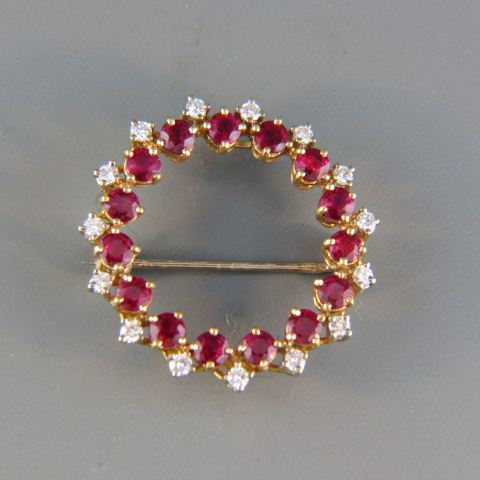 Appraisal: Ruby Diamond Brooch rich rubies totaling carats and round diamonds