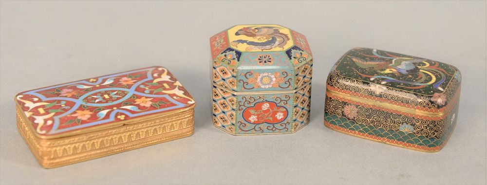 Appraisal: Set of Three Small Cloisonne Boxes to include phoenix bird