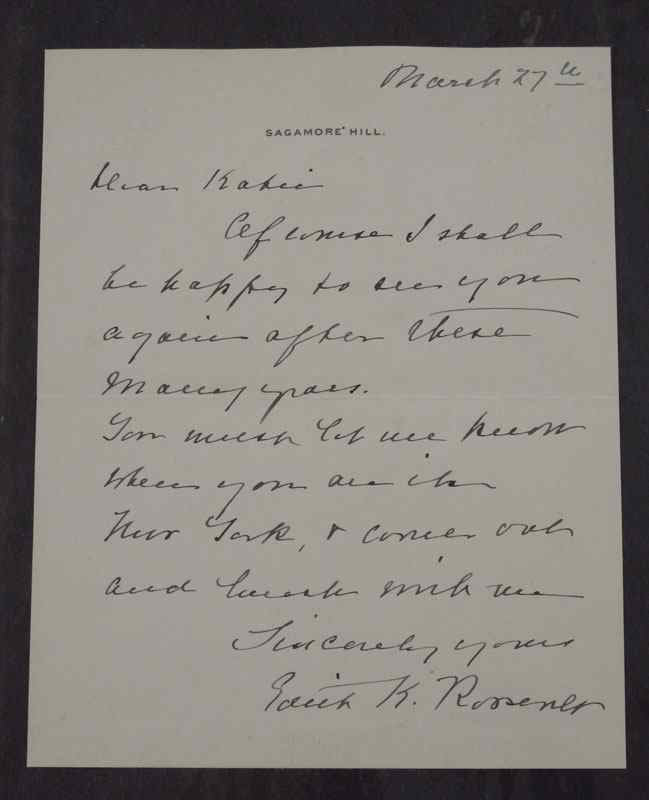 Appraisal: EDITH K ROOSEVELT SIGNED LETTER AND FREE FRANK To include