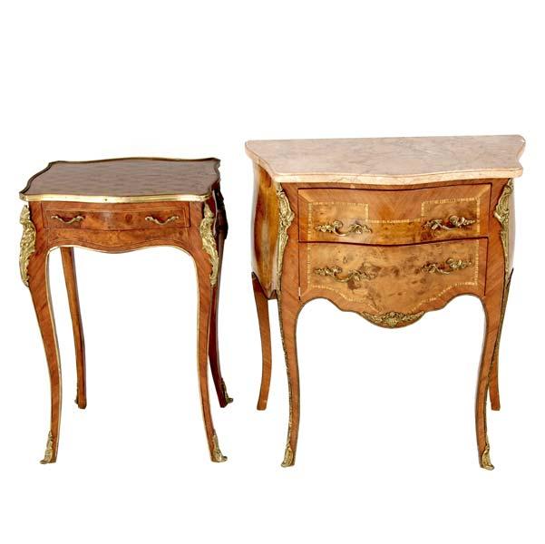 Appraisal: FRENCH STYLE Ormolu mounted occasional tables the larger with two