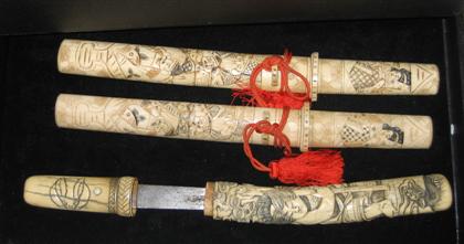 Appraisal: Three Staghorn Tanto Japan Matched pair of contemporary tanto and