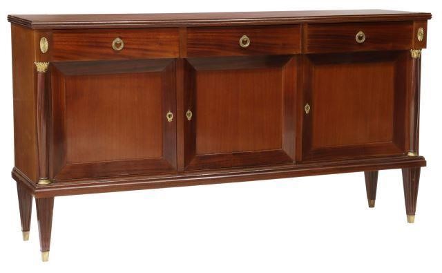 Appraisal: French Empire style mahogany sideboard th c three projecting frieze