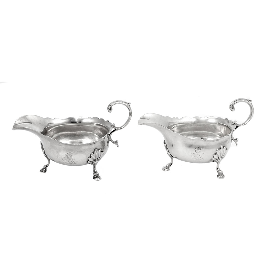 Appraisal: Pair of George II Silver Sauceboats Possibly William Shaw and