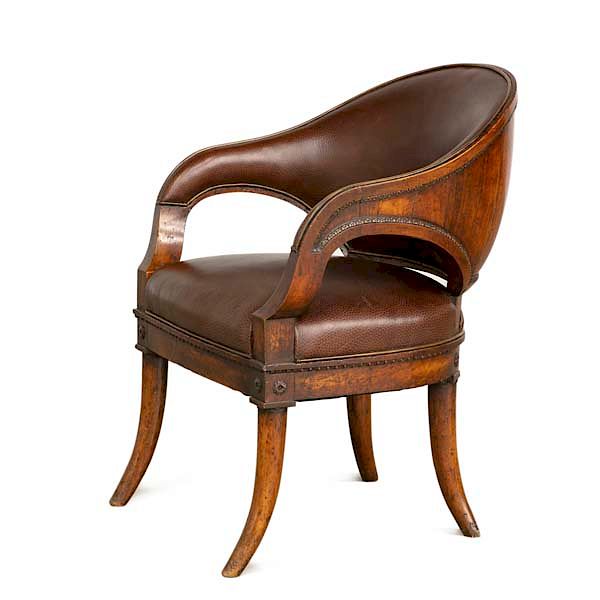 Appraisal: Neoclassical walnut barrel back library armchair A Continental Neoclassical gilt