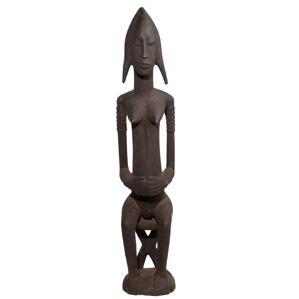 Appraisal: WEST AFRICAN BAMBARA BAMANA FIGURINECarved wood depicting a female sitting