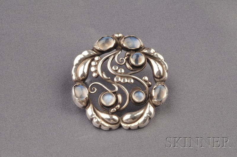 Appraisal: Sterling Silver and Moonstone Brooch Georg Jensen Denmark English letter