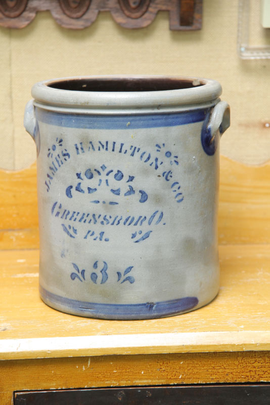 Appraisal: STONEWARE CROCK Three gallon crock with applied handles marked for