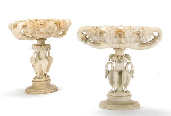 Appraisal: A pair of alabaster figural tazze late th century Each