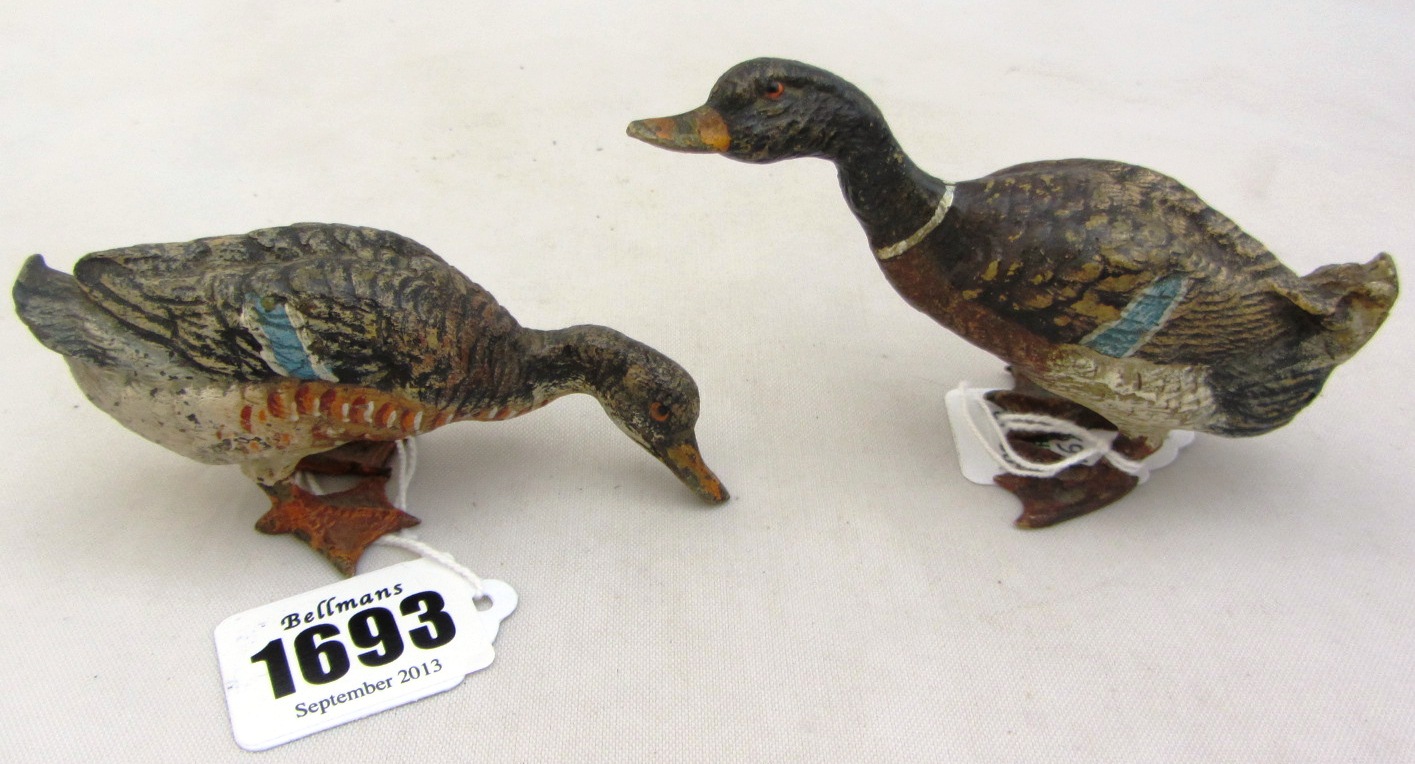 Appraisal: Two continental cold painted bronze figures of mallard ducks th