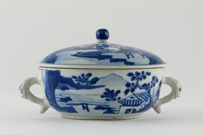 Appraisal: A Chinese blue and white cuelle and cover brightly painted