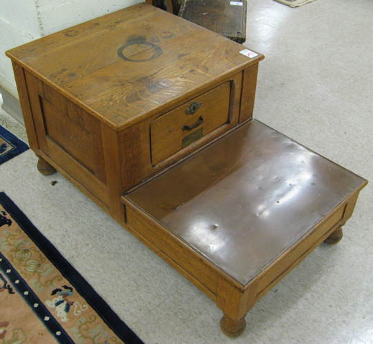 Appraisal: OAK TWO-STEP SHOESHINE BENCH Koken Barbers Supply Co St Louis