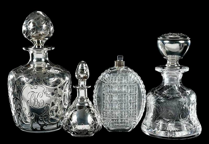 Appraisal: Cut Glass Silver Overlay Perfumes Flask Rock Crystal perfume silver