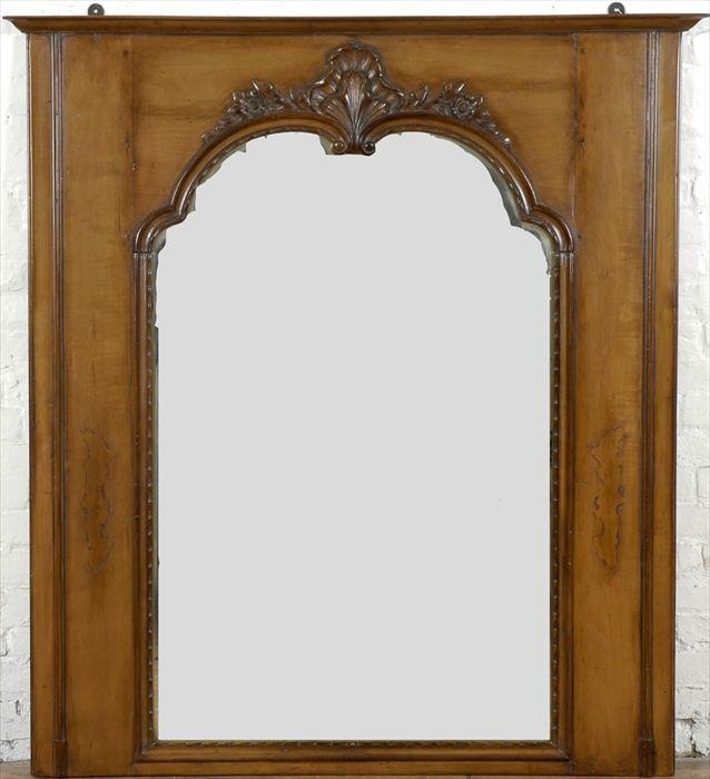 Appraisal: R gence-Style Carved Fruitwood Overmantel Mirror x in