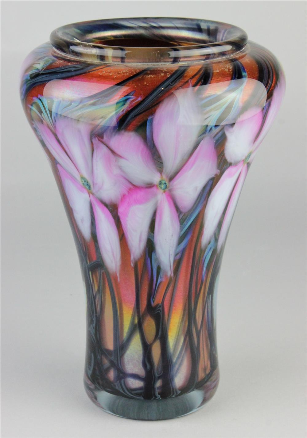 Appraisal: DAVID LOTTON CONTEMPORARY FLORAL DECORATED PAPERWEIGHT GLASS VASE engraved D