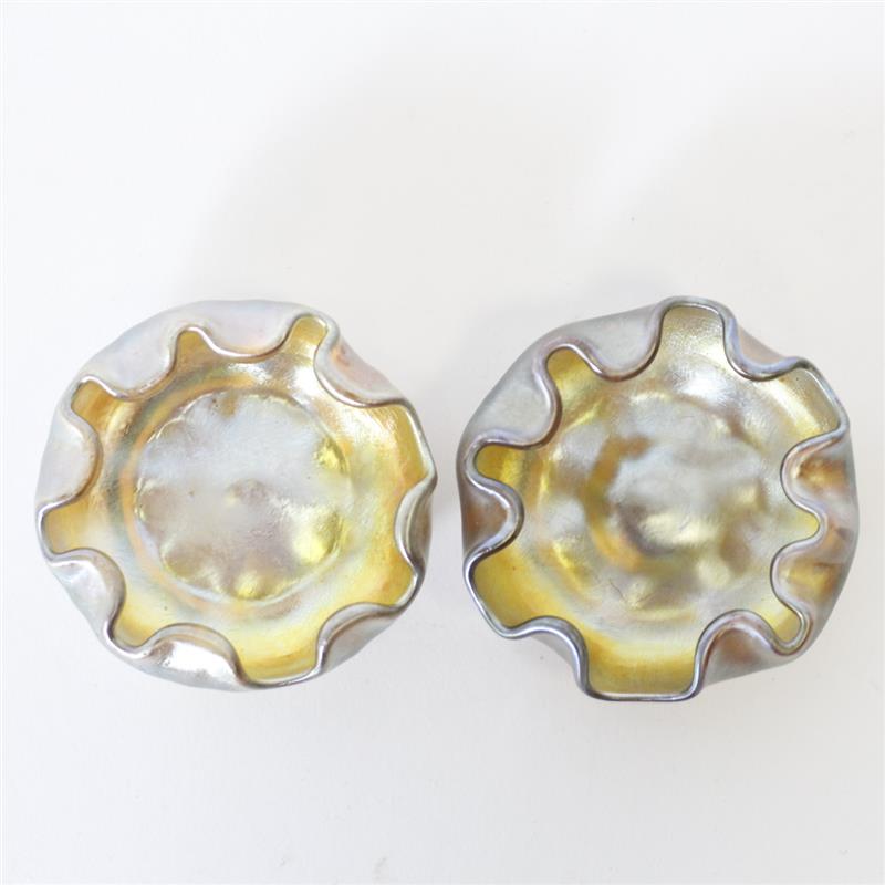 Appraisal: Pair Tiffany Favrile Art Glass Salts with crimped rim