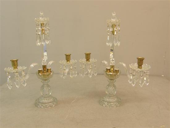 Appraisal: Pair of th century cut glass two branch candelabra high